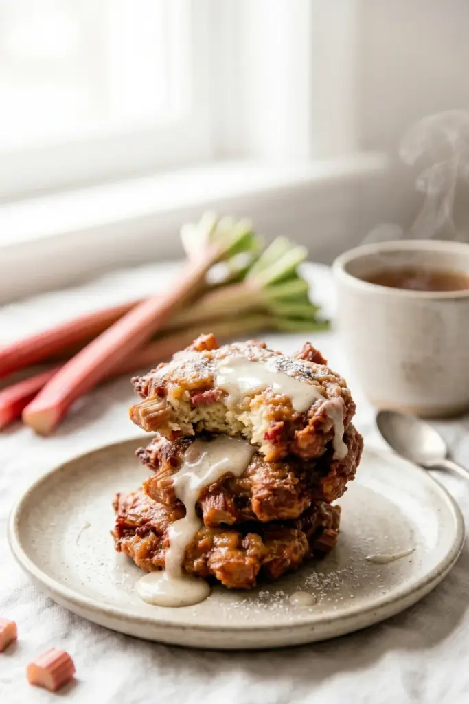 Crispy Rhubarb Fritters with Vanilla Glaze